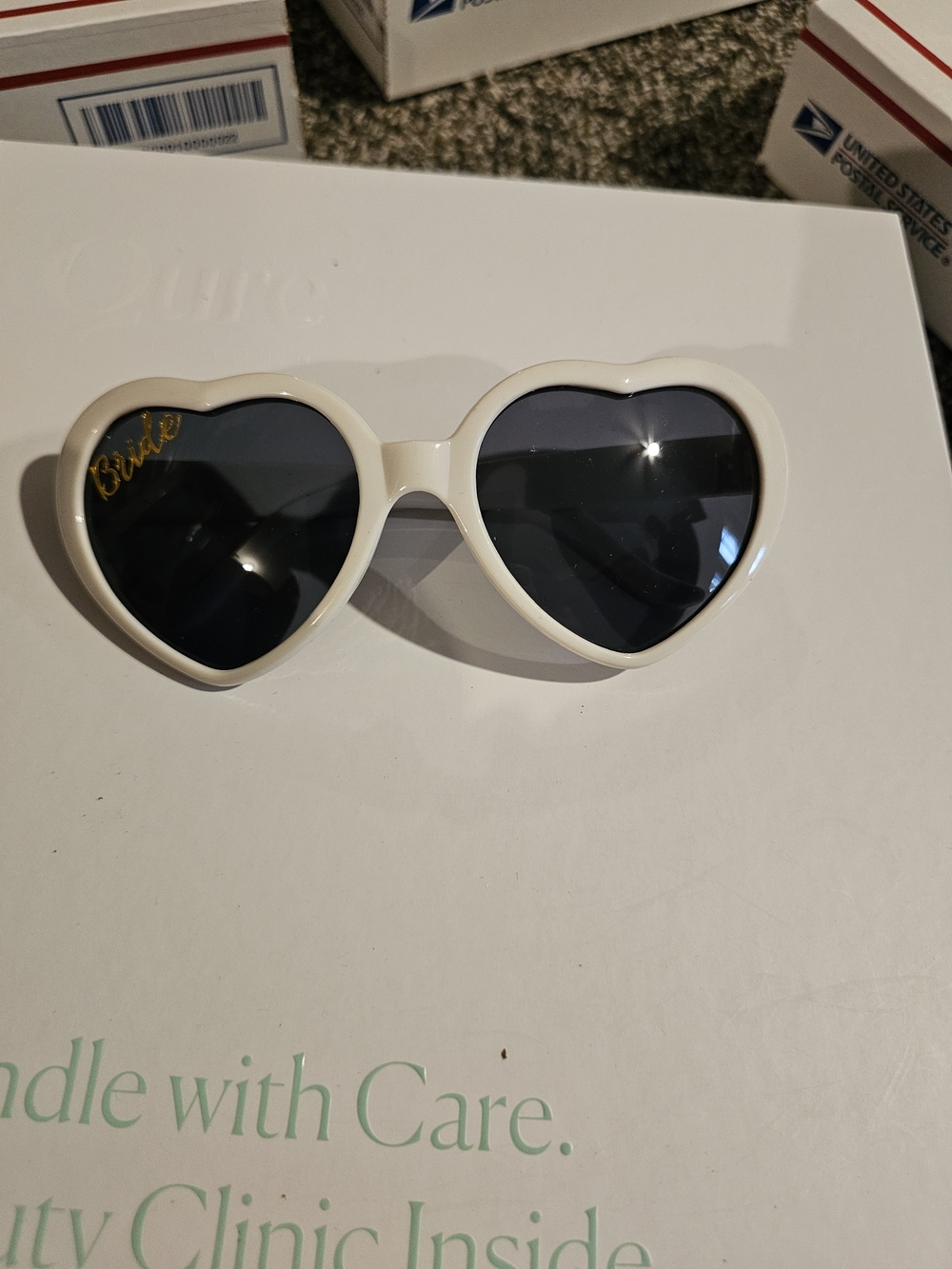 White Heart-Shaped Women's Sunglasses - Bride Accent